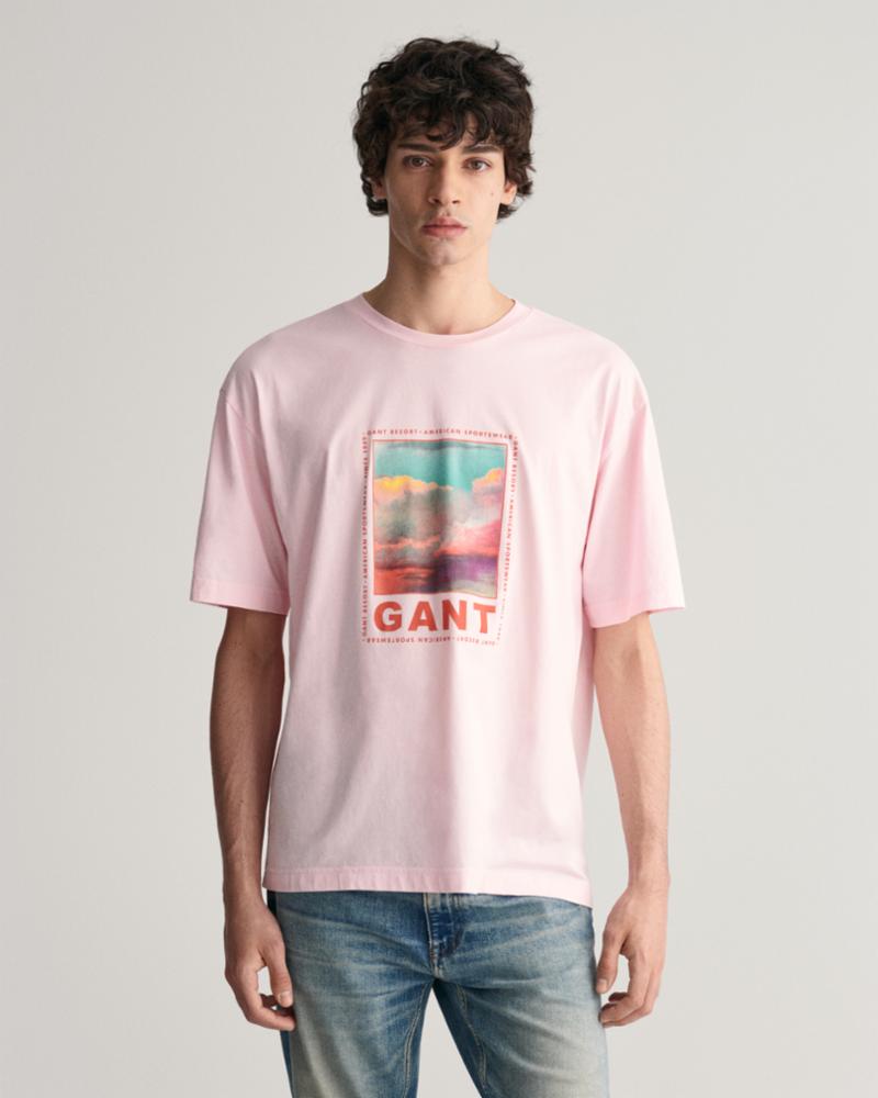 GANT Lure Print Stretch Oxford Shirt in 637-CALIFORNIA PINK