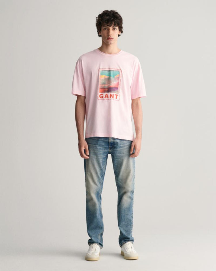 Gant Apparel Mens WASHED GRAPHIC SS T-SHIRT 637/CALIFORNIA PINK