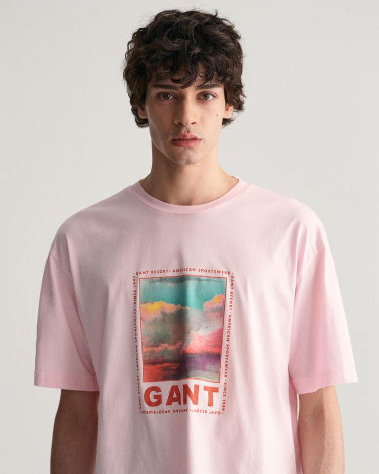 Gant Apparel Mens WASHED GRAPHIC SS T-SHIRT 637/CALIFORNIA PINK