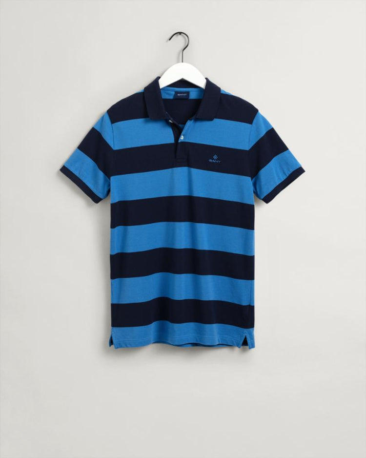 Gant Apparel Mens BARSTRIPE PIQUE SS RUGGER 471/DAY BLUE