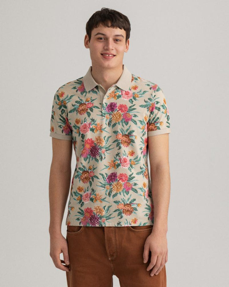 Gant Apparel Mens DAHLIA PRINT PIQUE SS RUGGER 200/PLAZA TAUPE