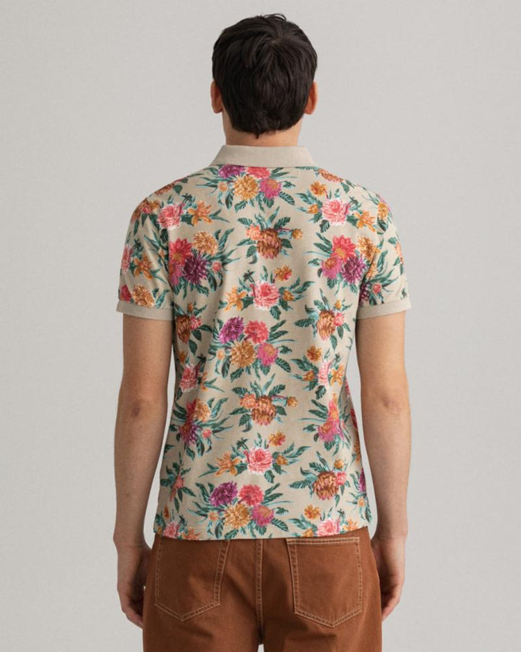 Gant Apparel Mens DAHLIA PRINT PIQUE SS RUGGER 200/PLAZA TAUPE