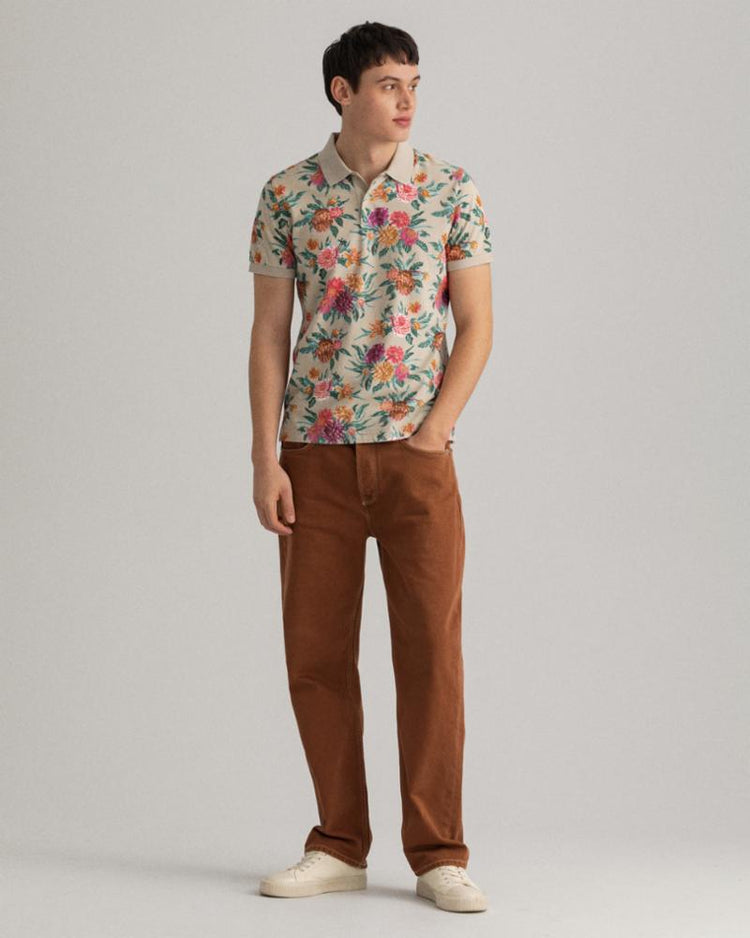 Gant Apparel Mens DAHLIA PRINT PIQUE SS RUGGER 200/PLAZA TAUPE