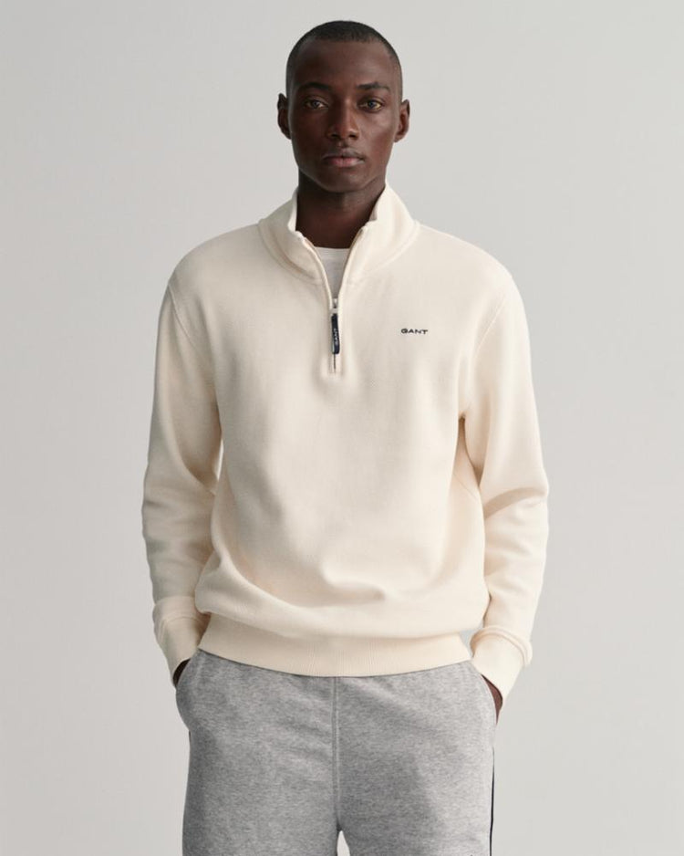 Gant Apparel Mens WAFFLE TEXTURE HALF ZIP 130/CREAM
