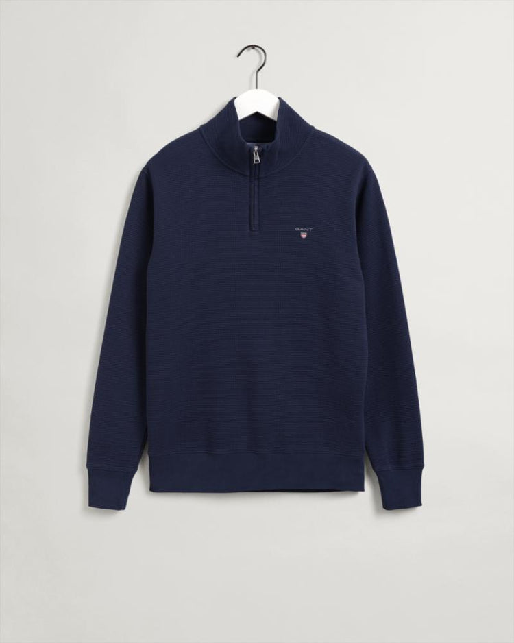 Gant Apparel Mens WAFFLE HALF ZIP SWEAT 433/EVENING BLUE