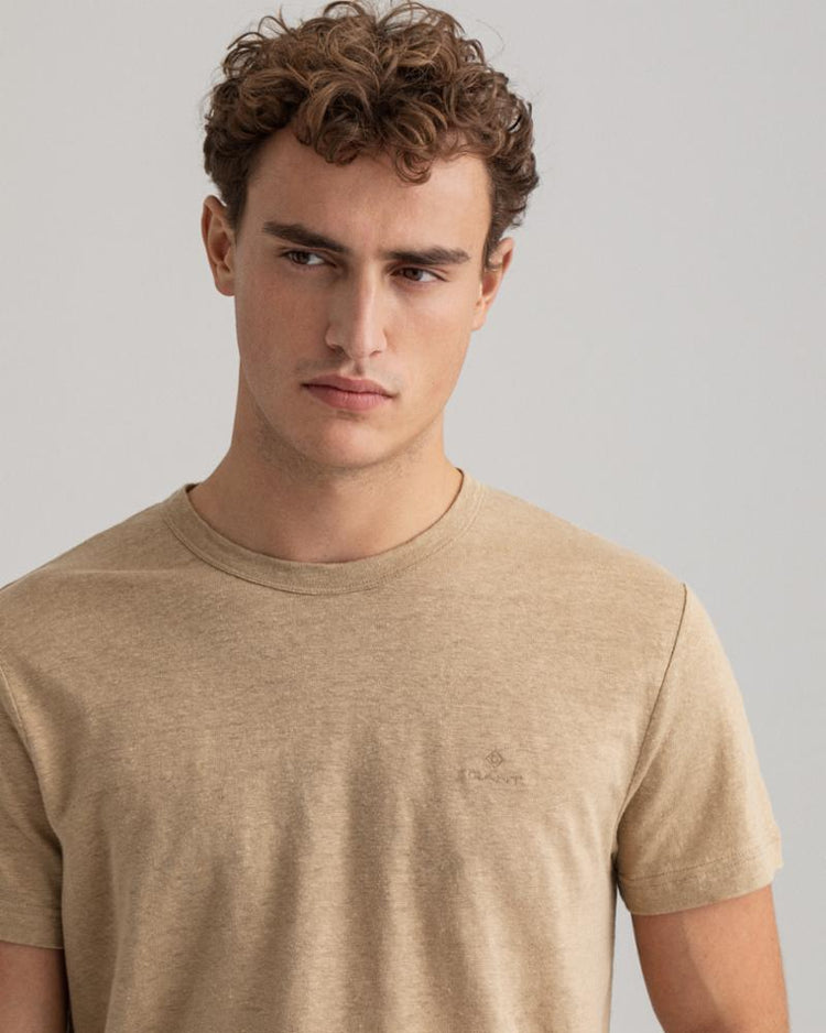 Gant Apparel Mens LINEN SS T-SHIRT 248/DARK KHAKI