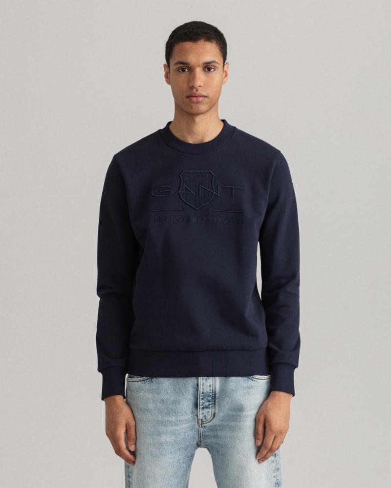 Gant Apparel Mens TONAL ARCHIVE SHIELD C-NECK SWEAT 433/EVENING BLUE