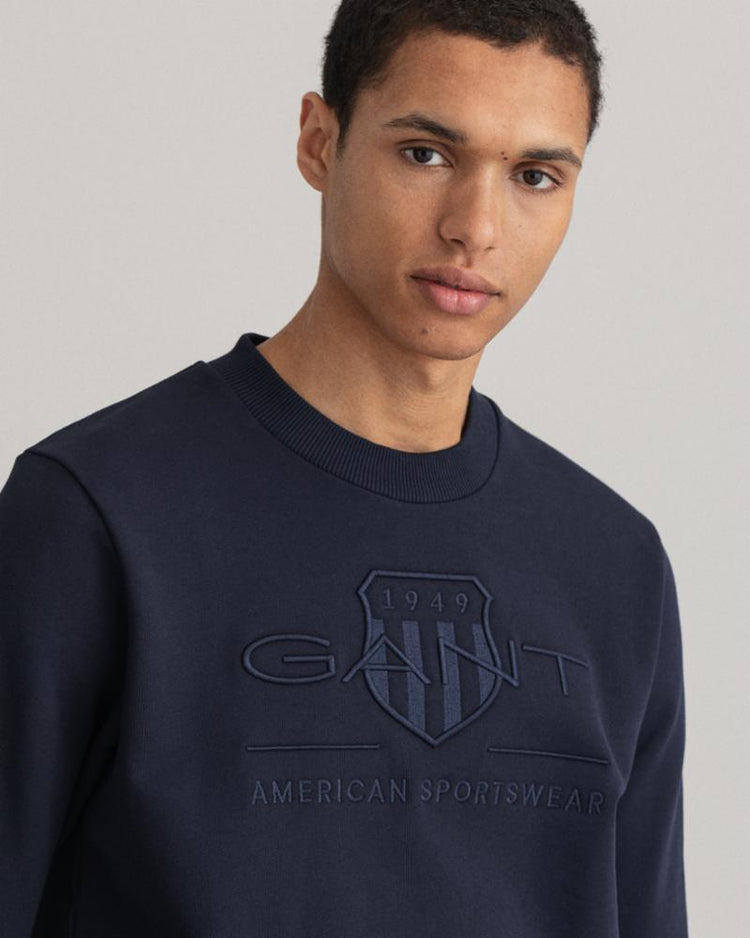 Gant Apparel Mens TONAL ARCHIVE SHIELD C-NECK SWEAT 433/EVENING BLUE