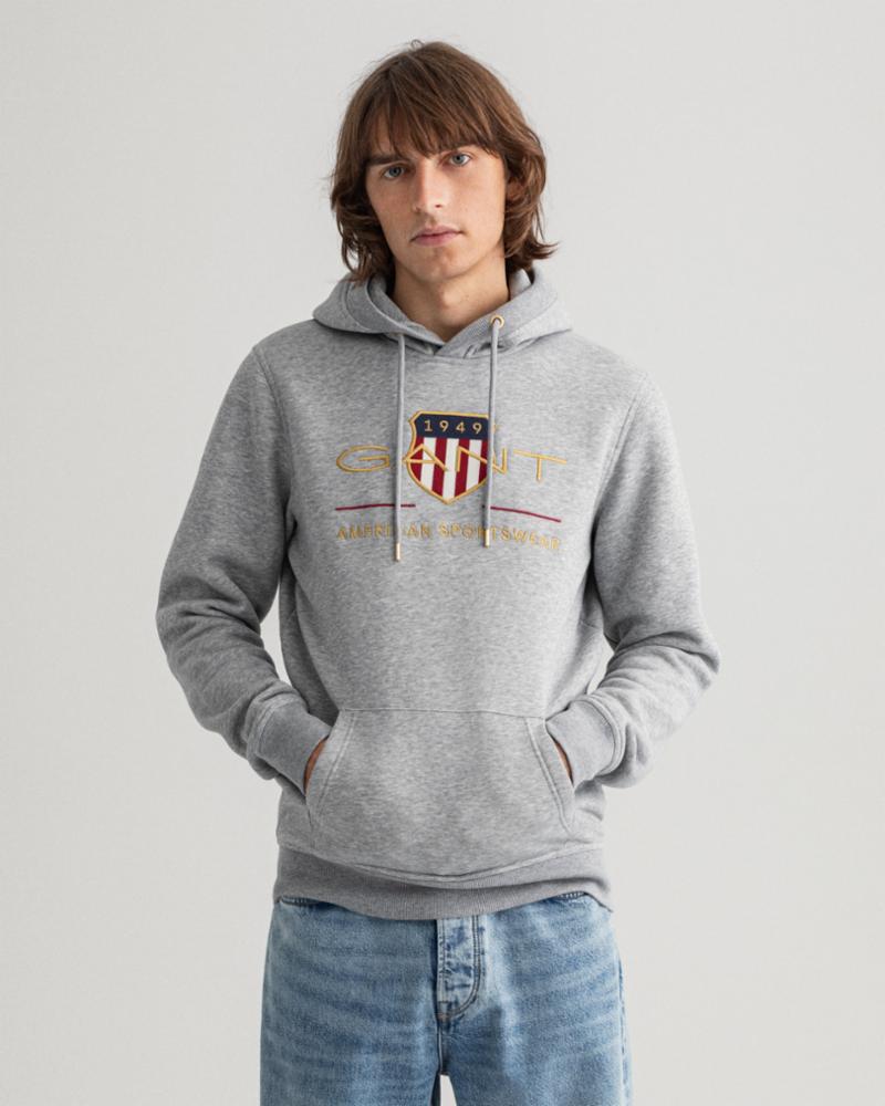 Gant Apparel Mens ARCHIVE SHIELD HOODIE 93/GREY MELANGE