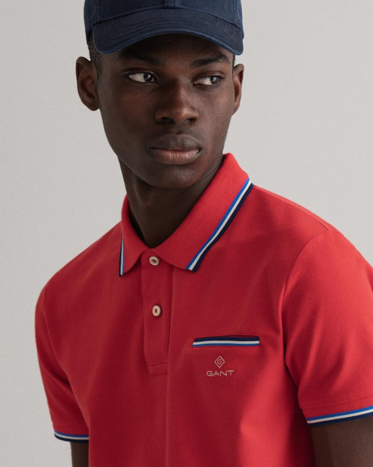Gant Apparel Mens 3-COL TIPPING PIQUE SS RUGGER 620/BRIGHT RED