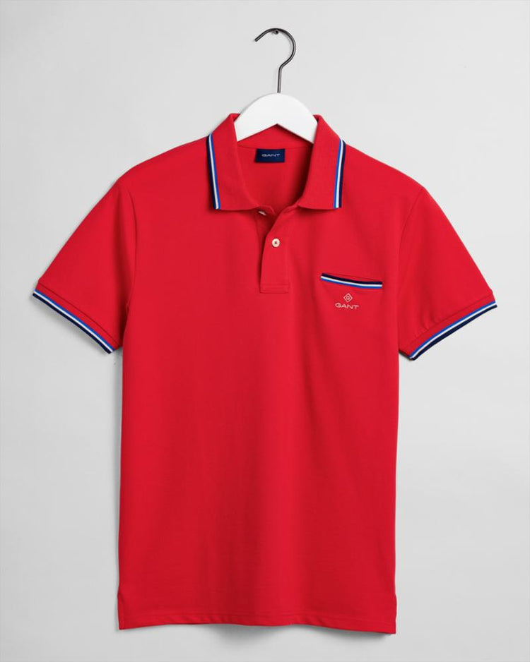 Gant Apparel Mens 3-COL TIPPING PIQUE SS RUGGER 620/BRIGHT RED