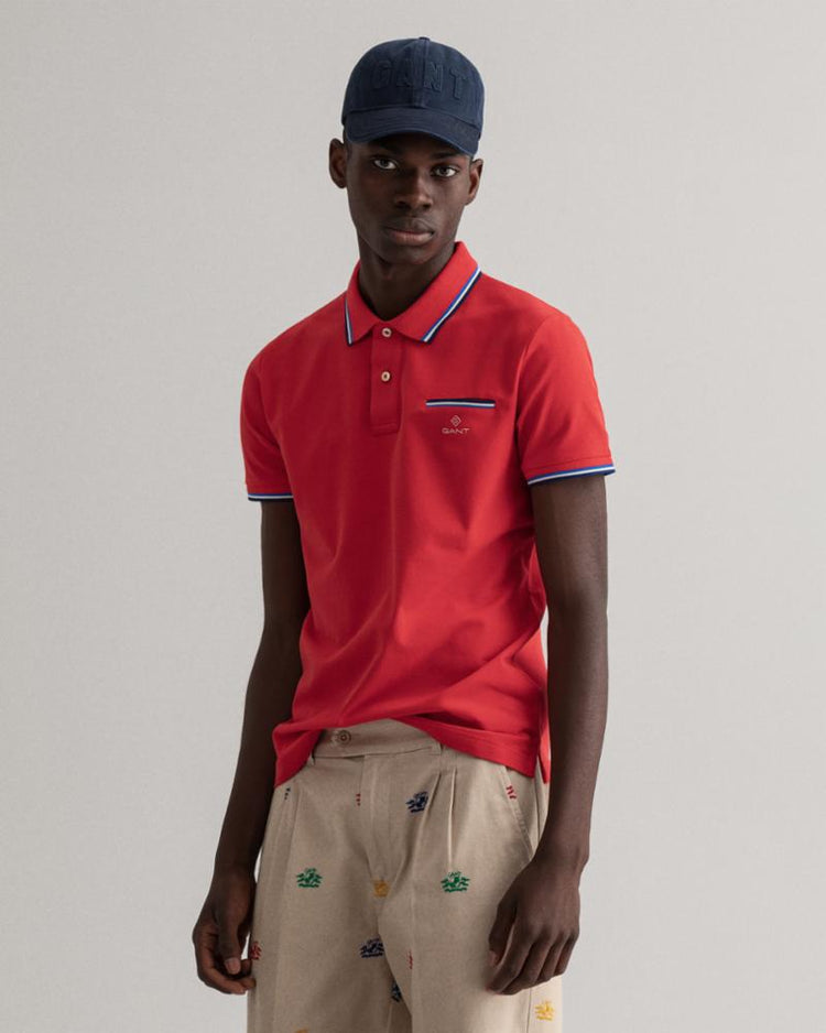 Gant Apparel Mens 3-COL TIPPING PIQUE SS RUGGER 620/BRIGHT RED