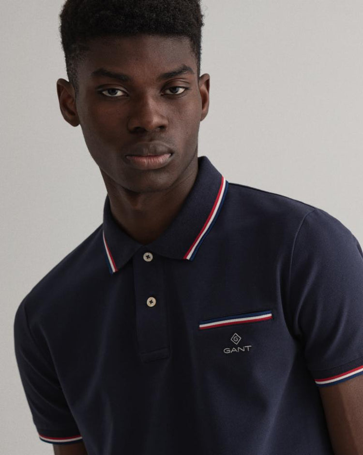 Gant Apparel Mens 3-COL TIPPING PIQUE SS RUGGER 433/EVENING BLUE