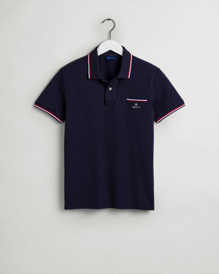 Gant Apparel Mens 3-COL TIPPING PIQUE SS RUGGER 433/EVENING BLUE