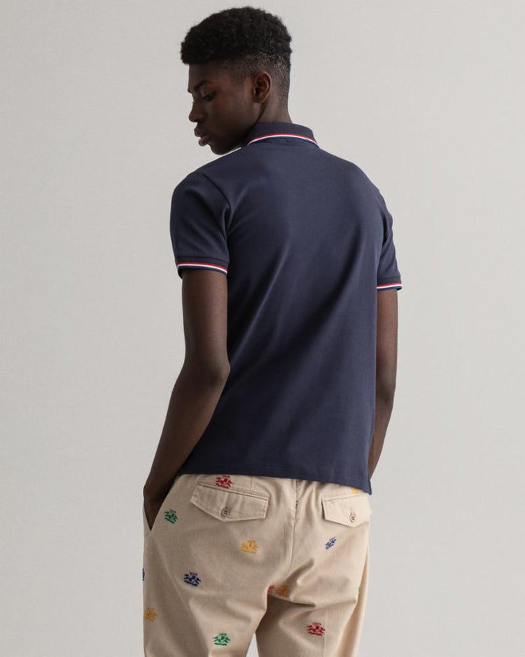 Gant Apparel Mens 3-COL TIPPING PIQUE SS RUGGER 433/EVENING BLUE