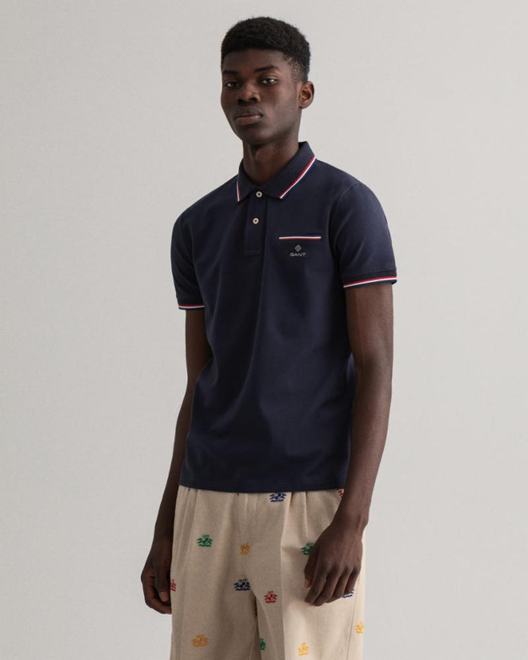 Gant Apparel Mens 3-COL TIPPING PIQUE SS RUGGER 433/EVENING BLUE