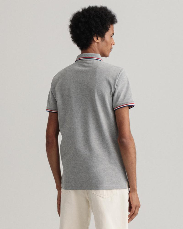 Gant Apparel Mens 3-COL TIPPING PIQUE SS RUGGER 93/GREY MELANGE