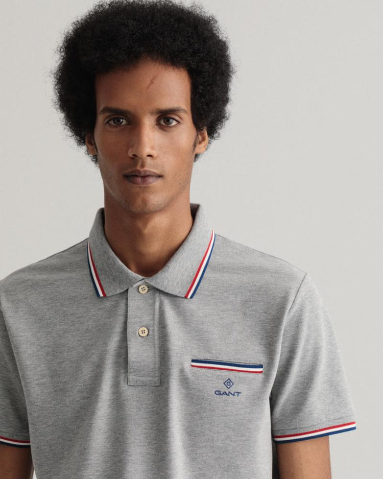 Gant Apparel Mens 3-COL TIPPING PIQUE SS RUGGER 93/GREY MELANGE