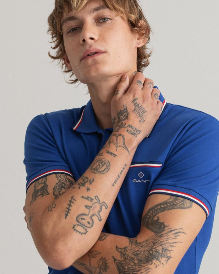 Gant Apparel Mens 3-COL TIPPING PIQUE SS RUGGER 436/COLLEGE BLUE