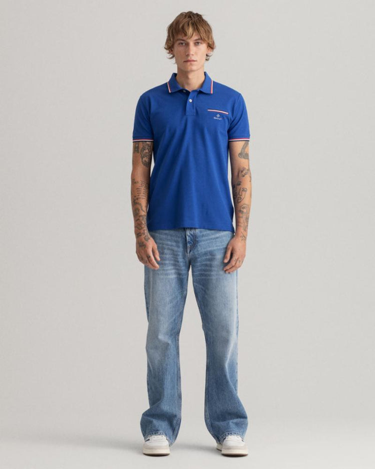 Gant Apparel Mens 3-COL TIPPING PIQUE SS RUGGER 436/COLLEGE BLUE