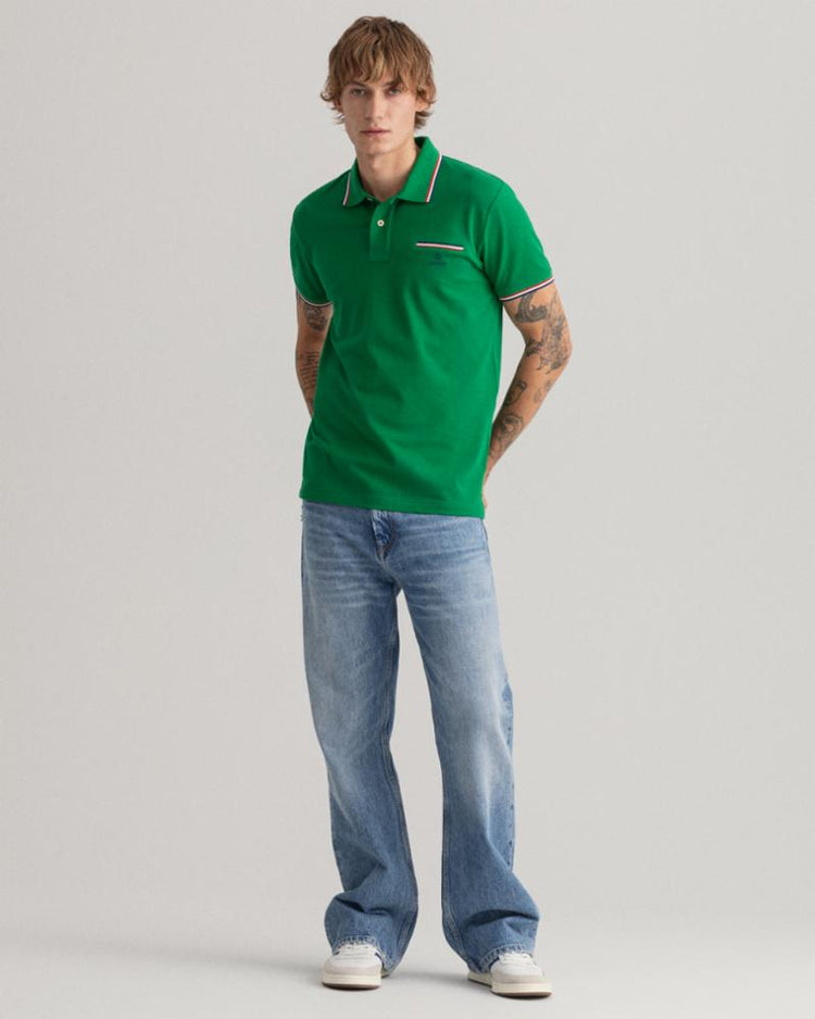 Gant Apparel Mens 3-COL TIPPING PIQUE SS RUGGER 316/LAVISH GREEN