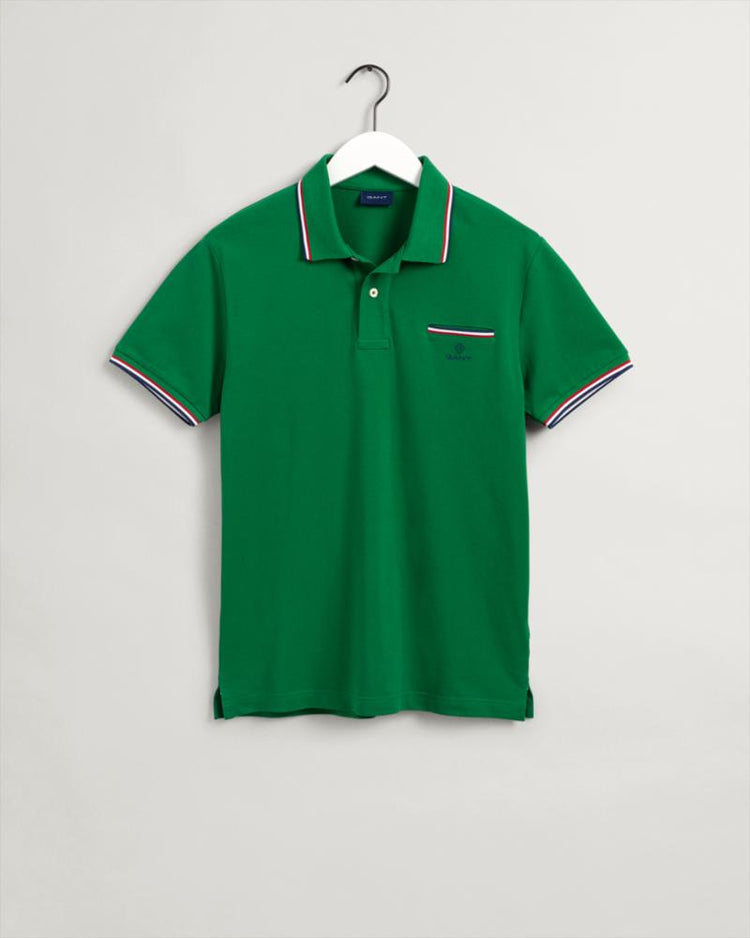 Gant Apparel Mens 3-COL TIPPING PIQUE SS RUGGER 316/LAVISH GREEN