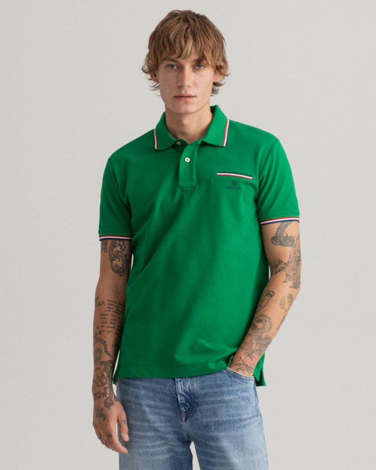 Gant Apparel Mens 3-COL TIPPING PIQUE SS RUGGER 316/LAVISH GREEN