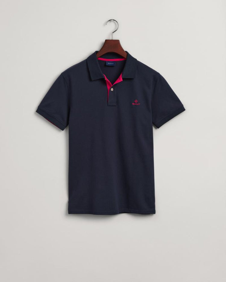 Gant Apparel Mens CONTRAST COLLAR PIQUE SS RUGGER 433/EVENING BLUE