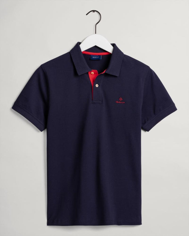 Gant Apparel Mens CONTRAST COLLAR PIQUE SS RUGGER 433/EVENING BLUE