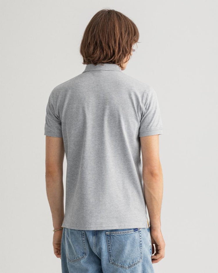 Gant Apparel Mens CONTRAST COLLAR PIQUE SS RUGGER 93/GREY MELANGE