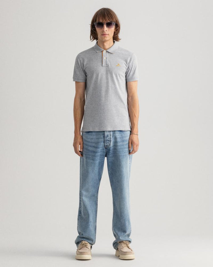 Gant Apparel Mens CONTRAST COLLAR PIQUE SS RUGGER 93/GREY MELANGE