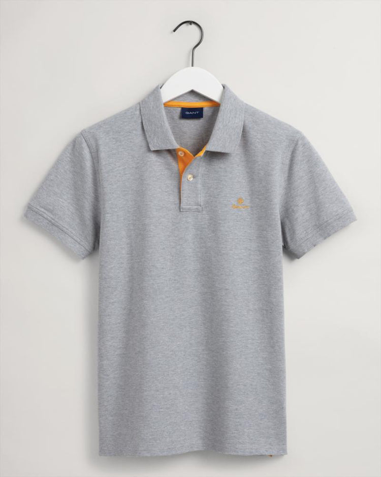 Gant Apparel Mens CONTRAST COLLAR PIQUE SS RUGGER 93/GREY MELANGE