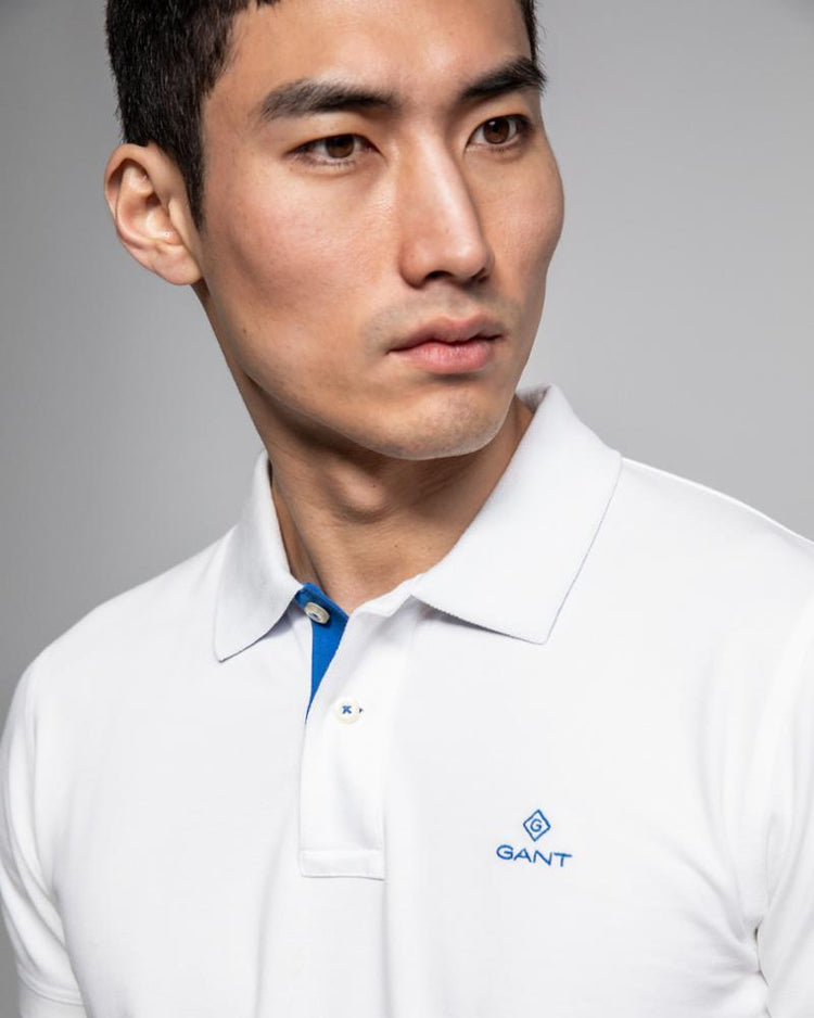 Gant Apparel Mens CONTRAST COLLAR PIQUE SS RUGGER 113/EGGSHELL