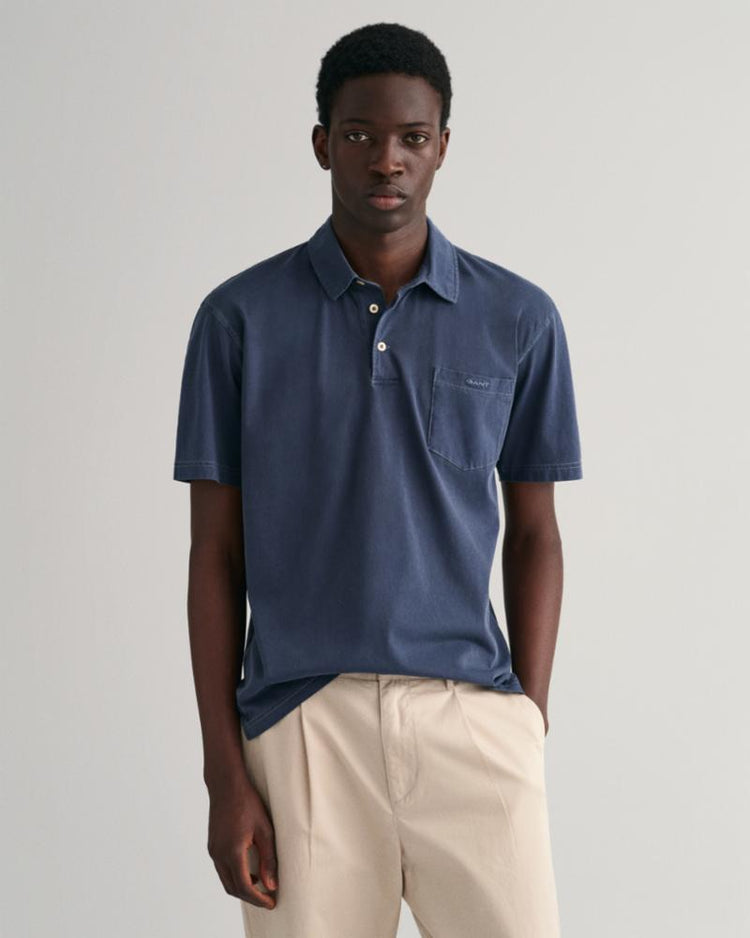 Gant Apparel Mens SOLID SUNFADED JERSEY SS RUGGER 433/EVENING BLUE