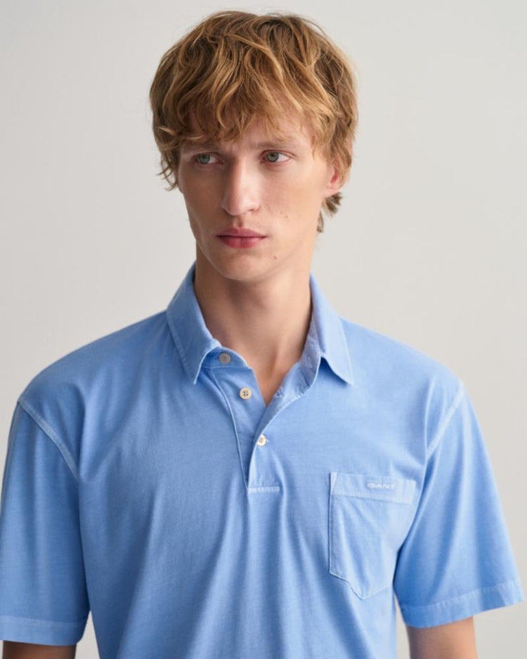 Gant Apparel Mens SOLID SUNFADED JERSEY SS RUGGER 414/GENTLE BLUE