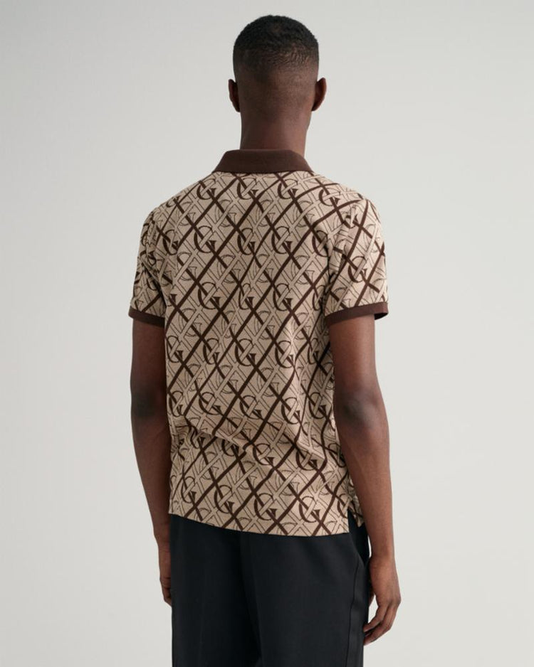 Gant Apparel Mens MONOGRAM JACQUARD SS RUGGER 274/RICH BROWN