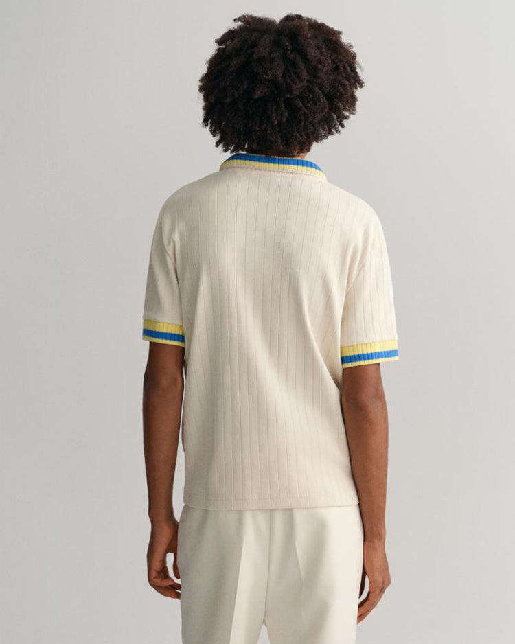 Gant Apparel Mens DROPPED NEEDLE SS PIQUE 130/CREAM
