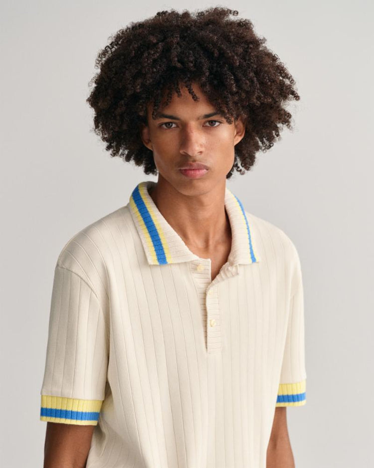 Gant Apparel Mens DROPPED NEEDLE SS PIQUE 130/CREAM