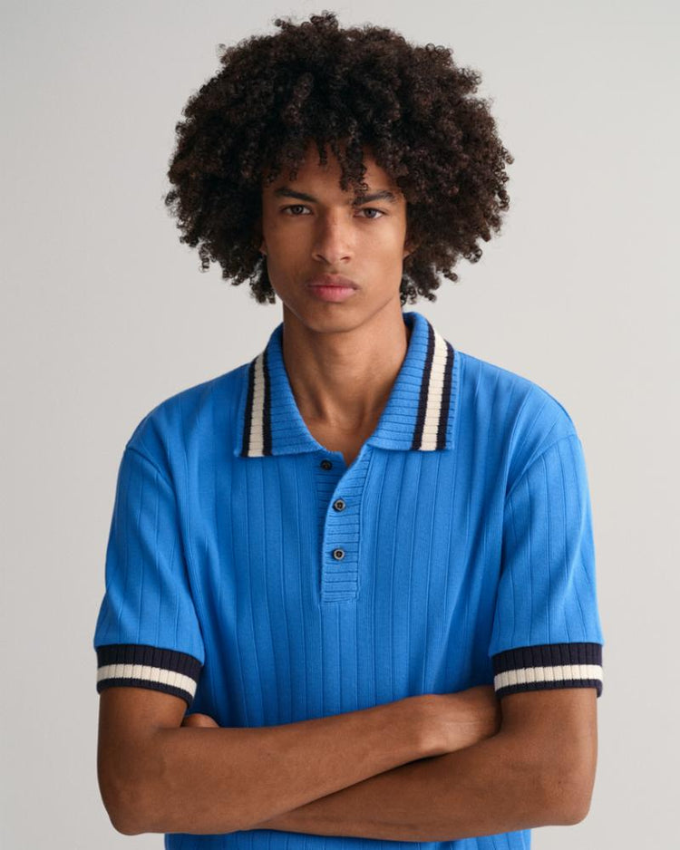 Gant Apparel Mens DROPPED NEEDLE SS PIQUE 471/DAY BLUE