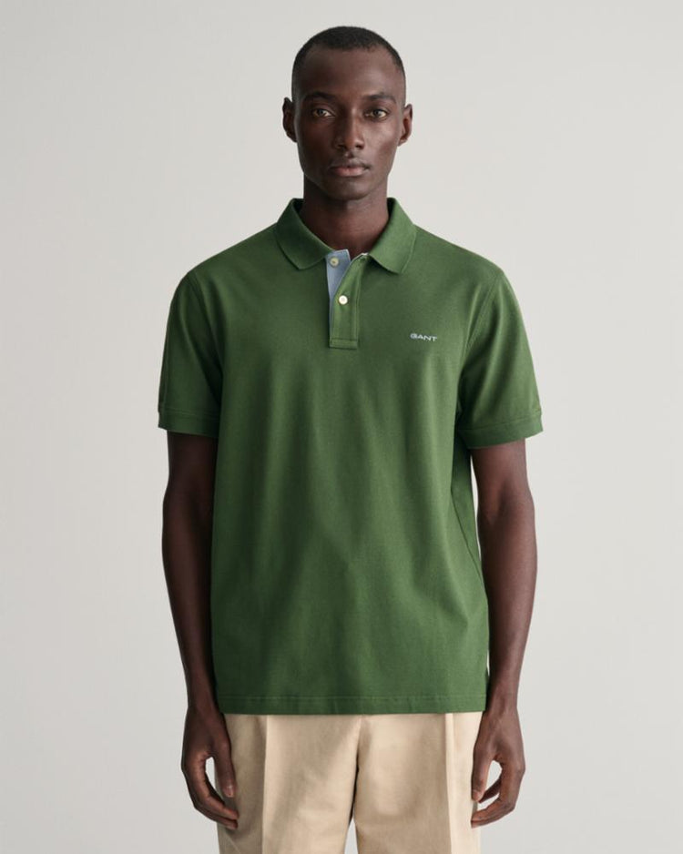 Gant Apparel Mens REG CONTRAST PIQUE SS RUGGER 313/PINE GREEN