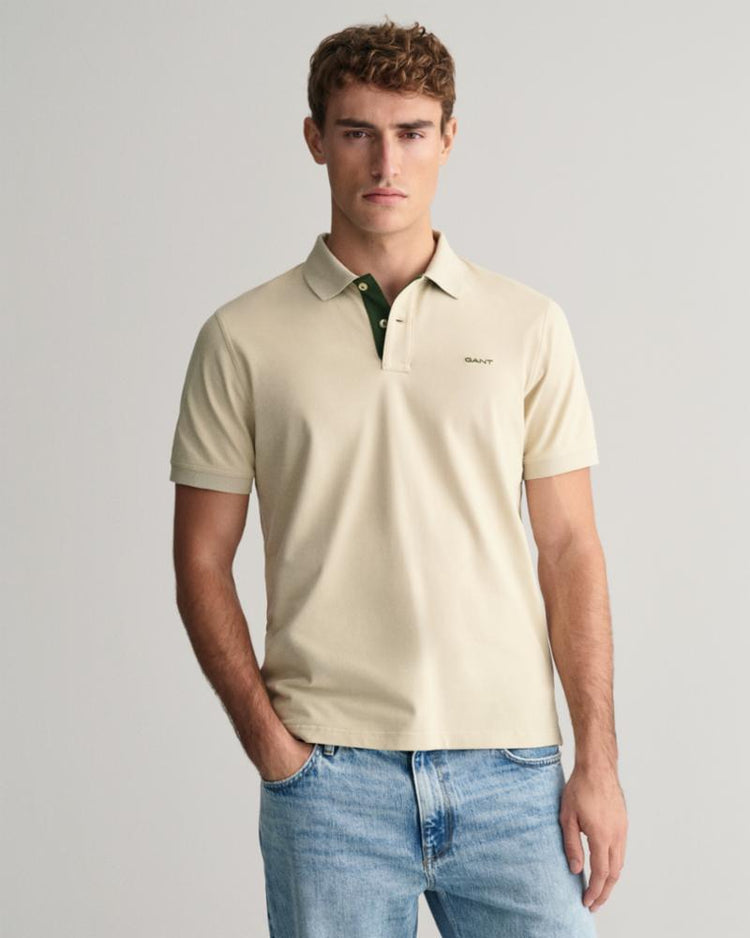 Gant Apparel Mens REG CONTRAST PIQUE SS RUGGER 239/SILKY BEIGE