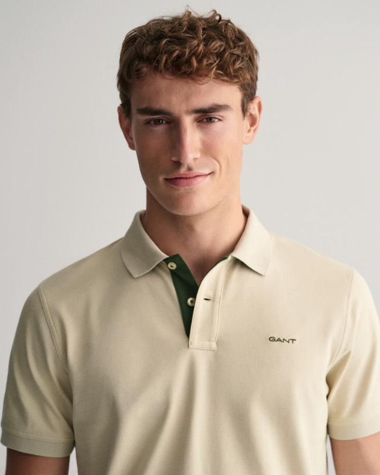 Gant Apparel Mens REG CONTRAST PIQUE SS RUGGER 239/SILKY BEIGE
