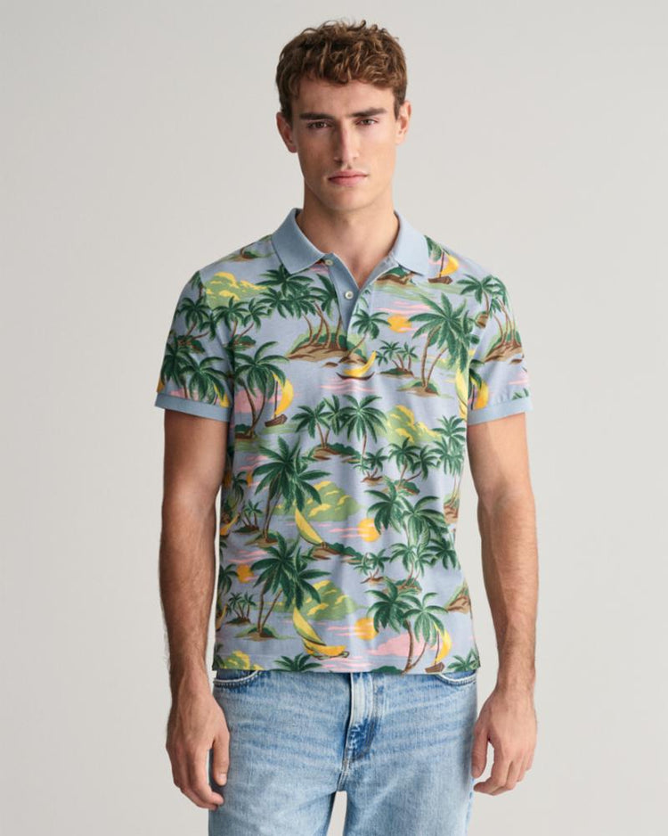 Gant Apparel Mens HAWAII PRINT SS POLO 474/DOVE BLUE