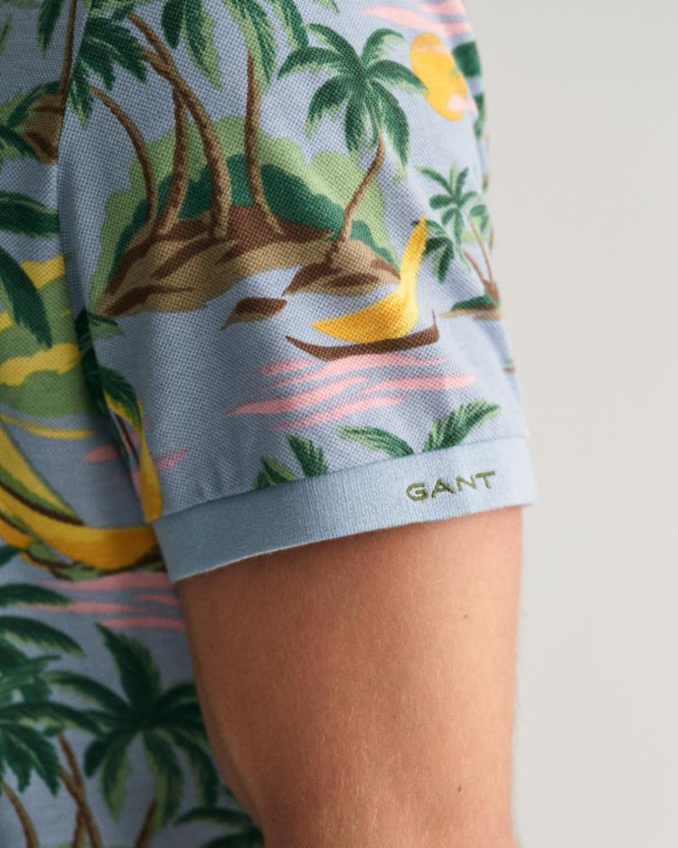 Gant Apparel Mens HAWAII PRINT SS POLO 474/DOVE BLUE