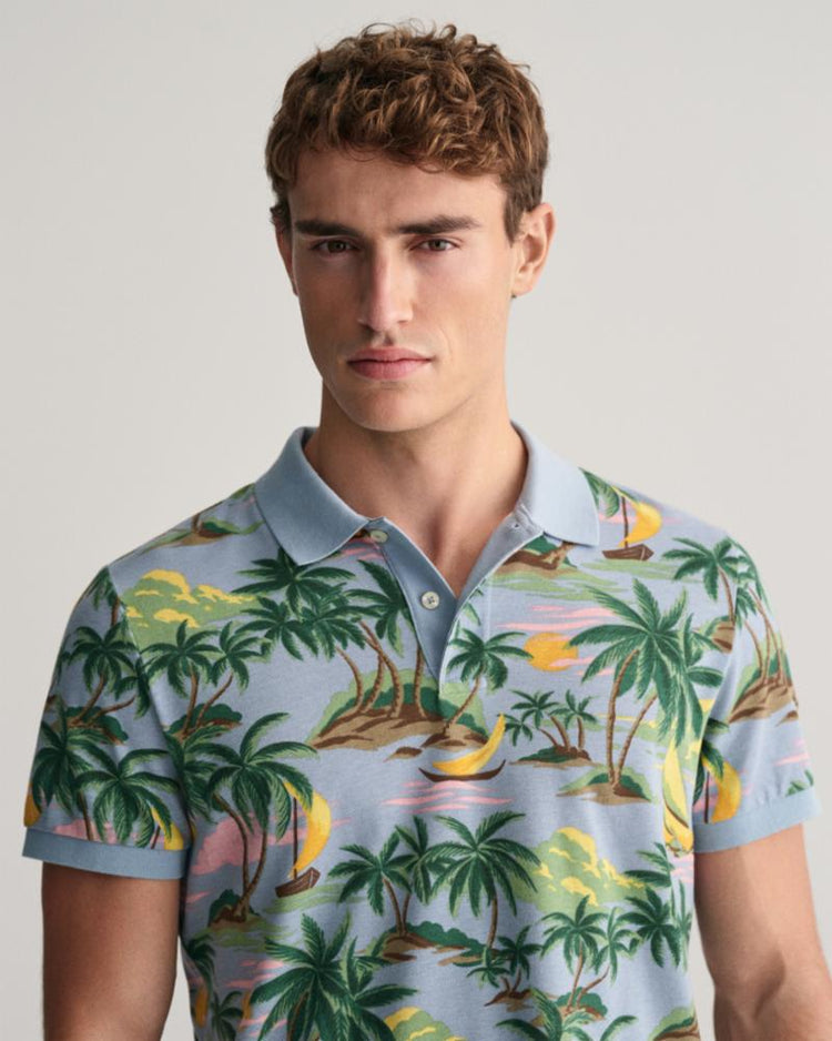 Gant Apparel Mens HAWAII PRINT SS POLO 474/DOVE BLUE