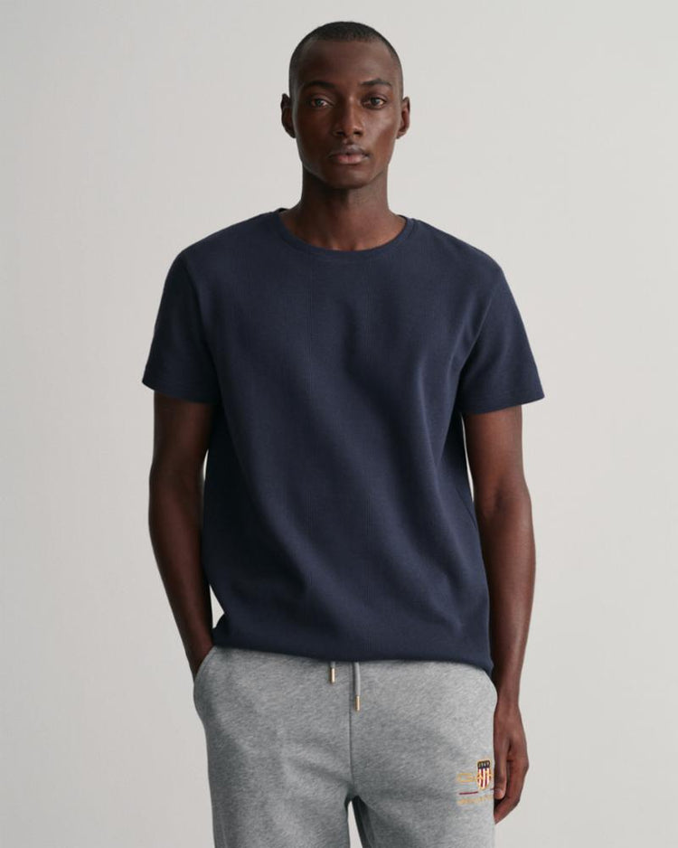 Gant Apparel Mens WAFFLE TEXTURE T-SHIRT 433/EVENING BLUE