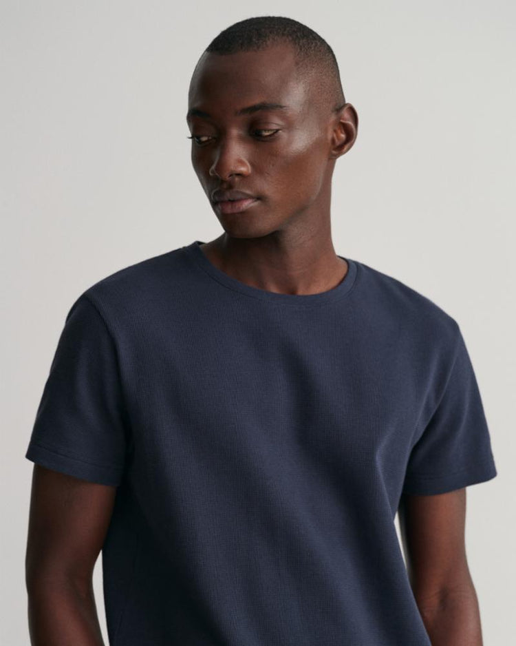 Gant Apparel Mens WAFFLE TEXTURE T-SHIRT 433/EVENING BLUE