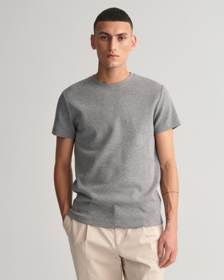 Gant Apparel Mens WAFFLE TEXTURE T-SHIRT 93/GREY MELANGE