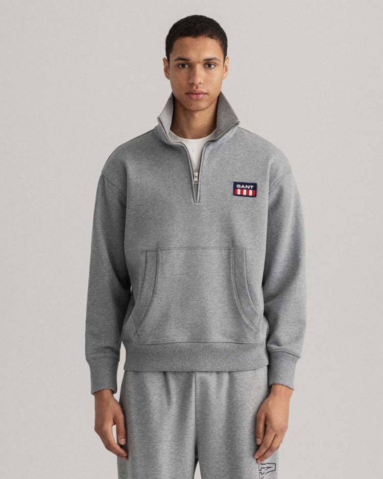 Gant Apparel Mens RETRO SHIELD HALF ZIP SWEAT 93/GREY MELANGE