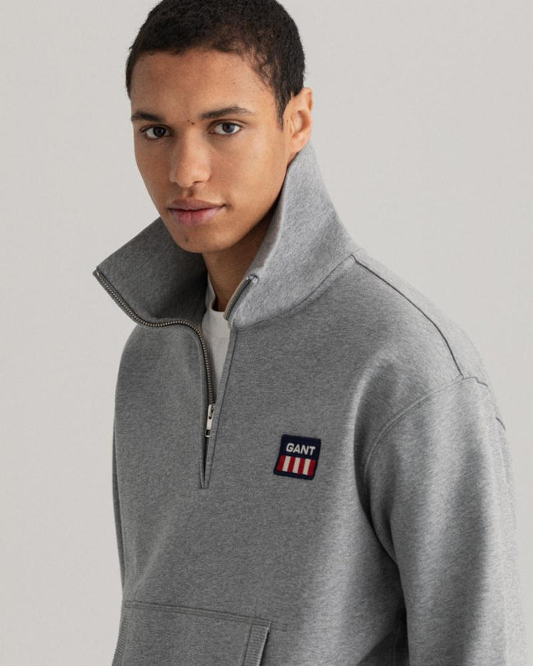 Gant Apparel Mens RETRO SHIELD HALF ZIP SWEAT 93/GREY MELANGE